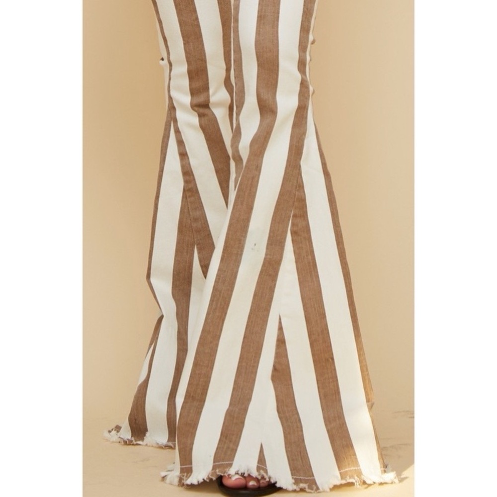 COACHELLA TAUPE/CREAM STRIPED FLARE JEANS - Picture 6 of 9